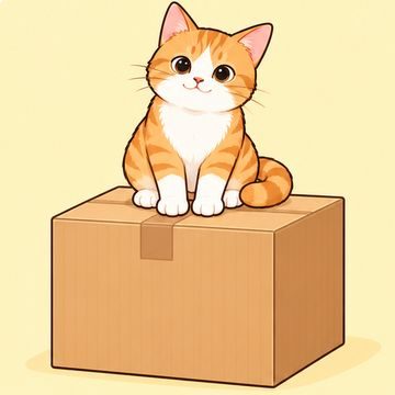 a cat sitting on top of a cardboard box