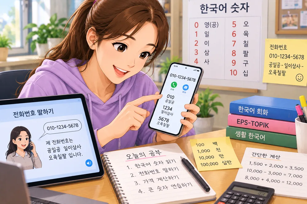 Joy studying Korean numbers