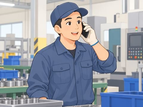 A worker answers his phone in the factory