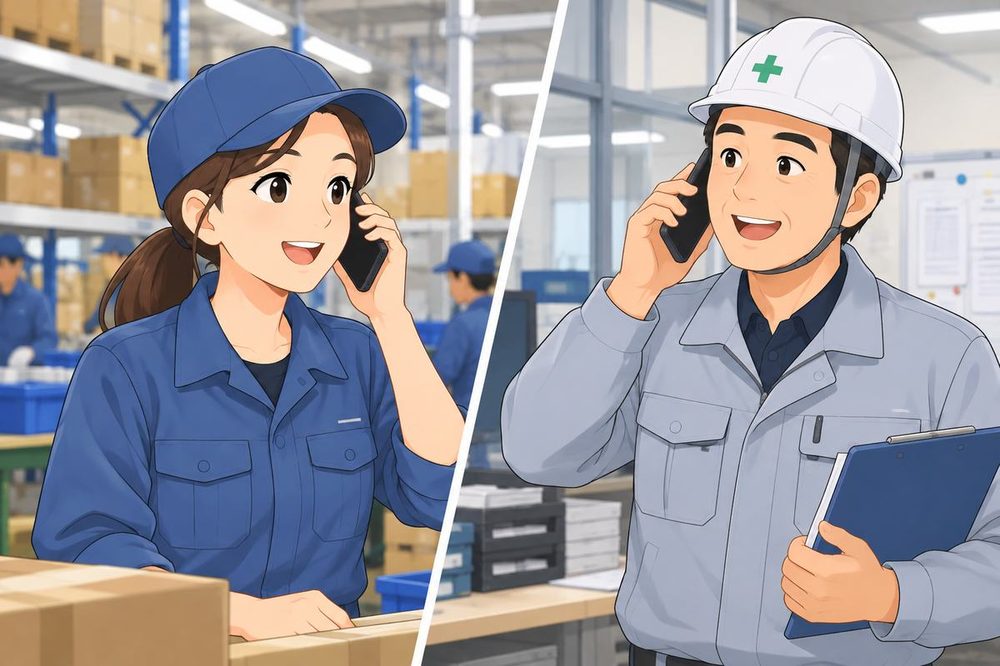 Joy talks on the phone with her team leader