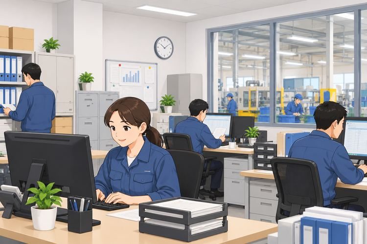 An office with desks and computers